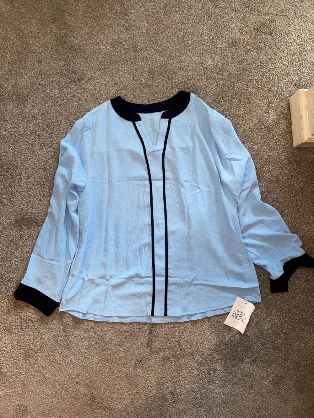 Light Blue Blouse with Black Trim - Women's Top